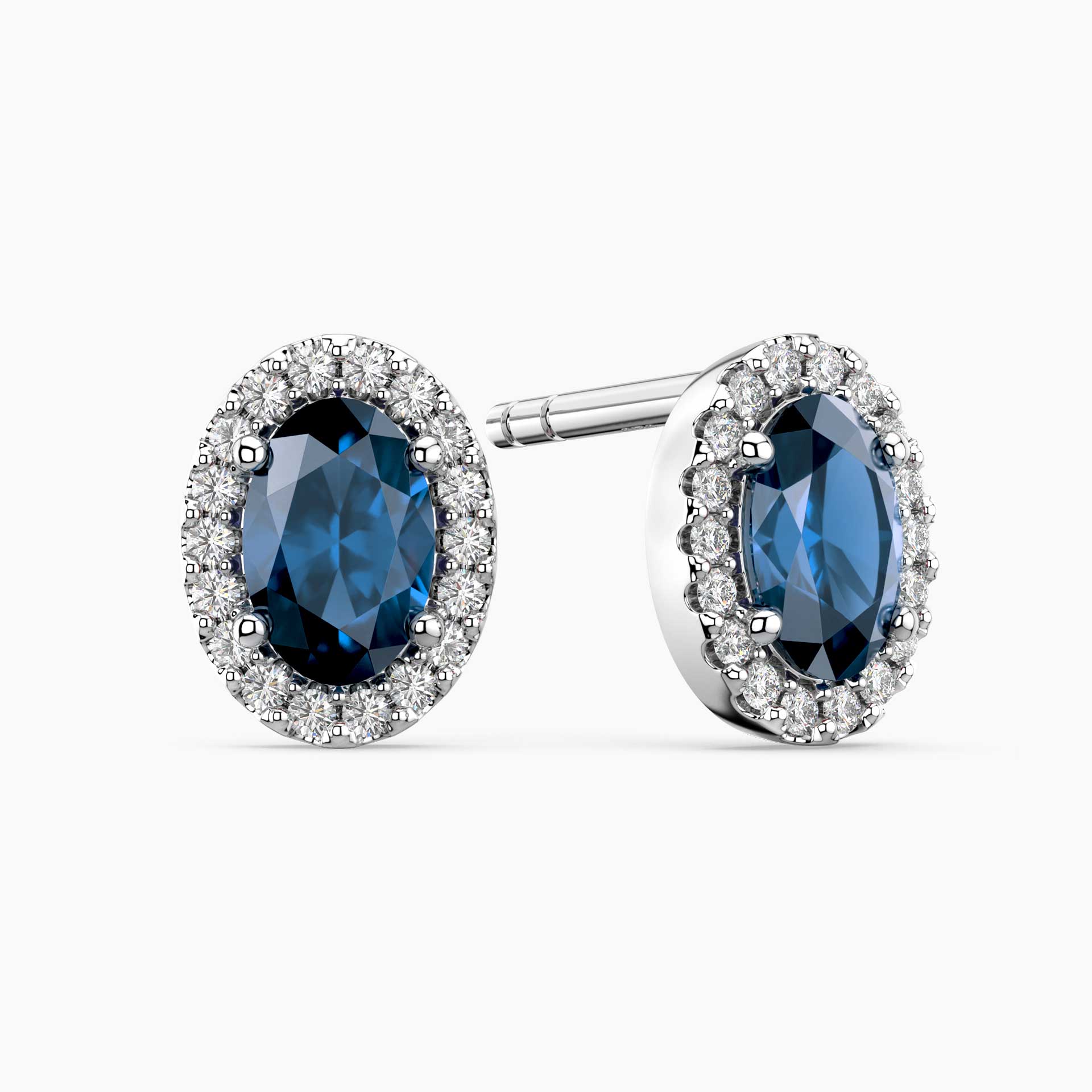 Oval London Blue Topaz Halo Stud Earrings – Sterling Silver | Irosk
