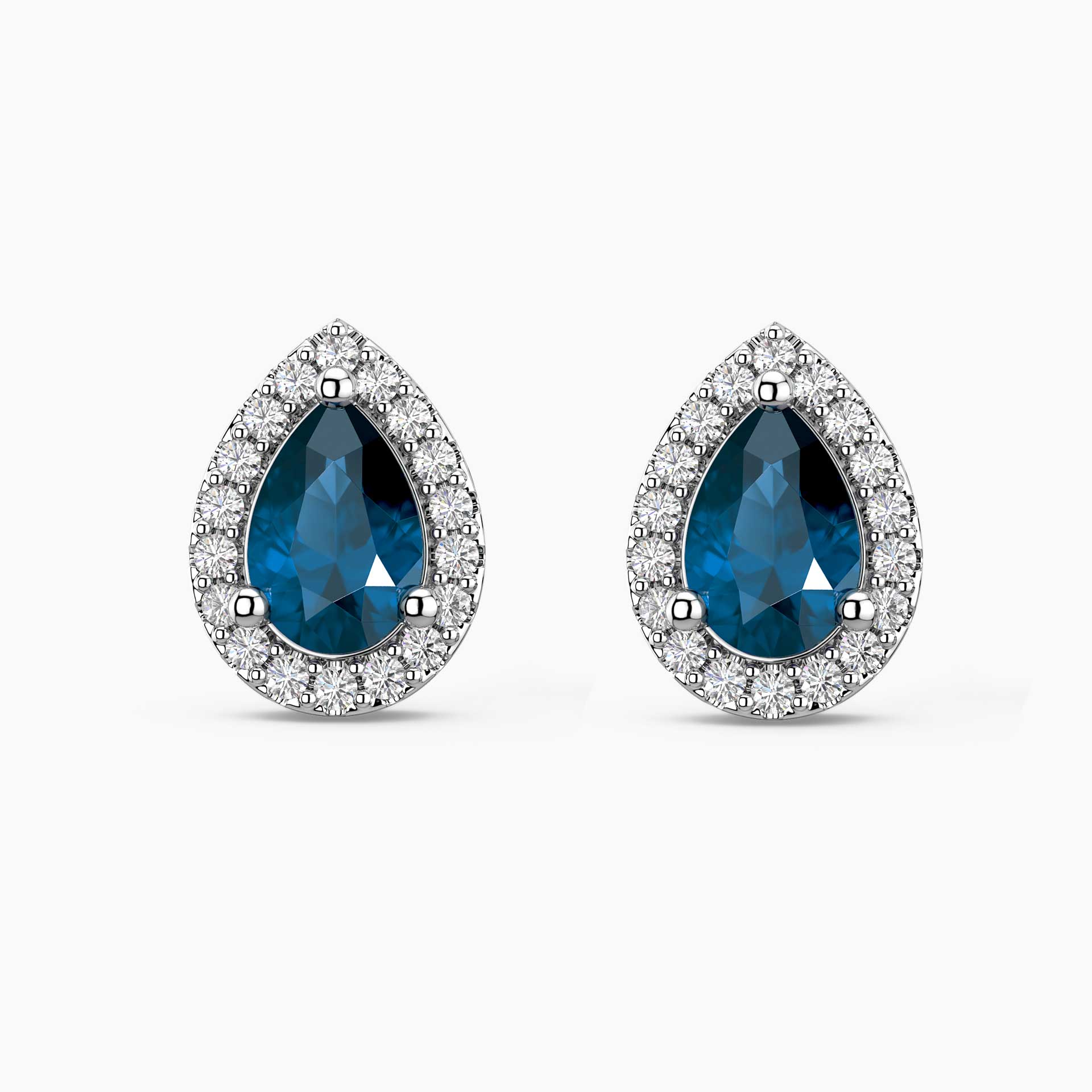Pear London Blue Topaz Halo Stud Earrings | Irosk
