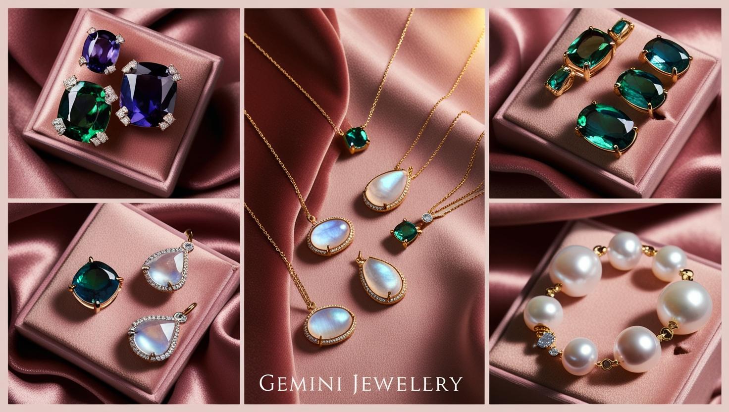 alexandrite moonstone and pearl pieces representing gemini jewellery collection