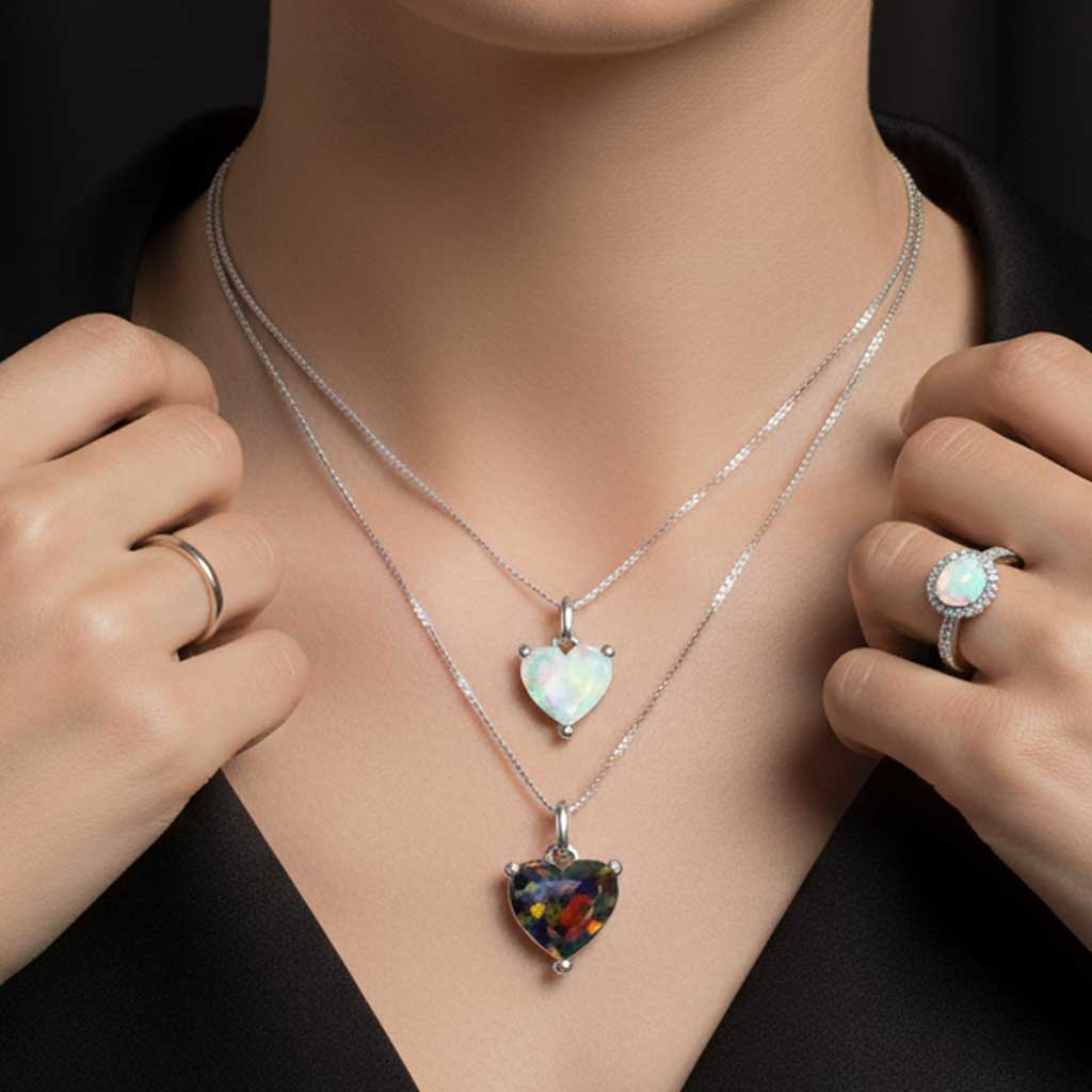 women wearing irosk opal necklace