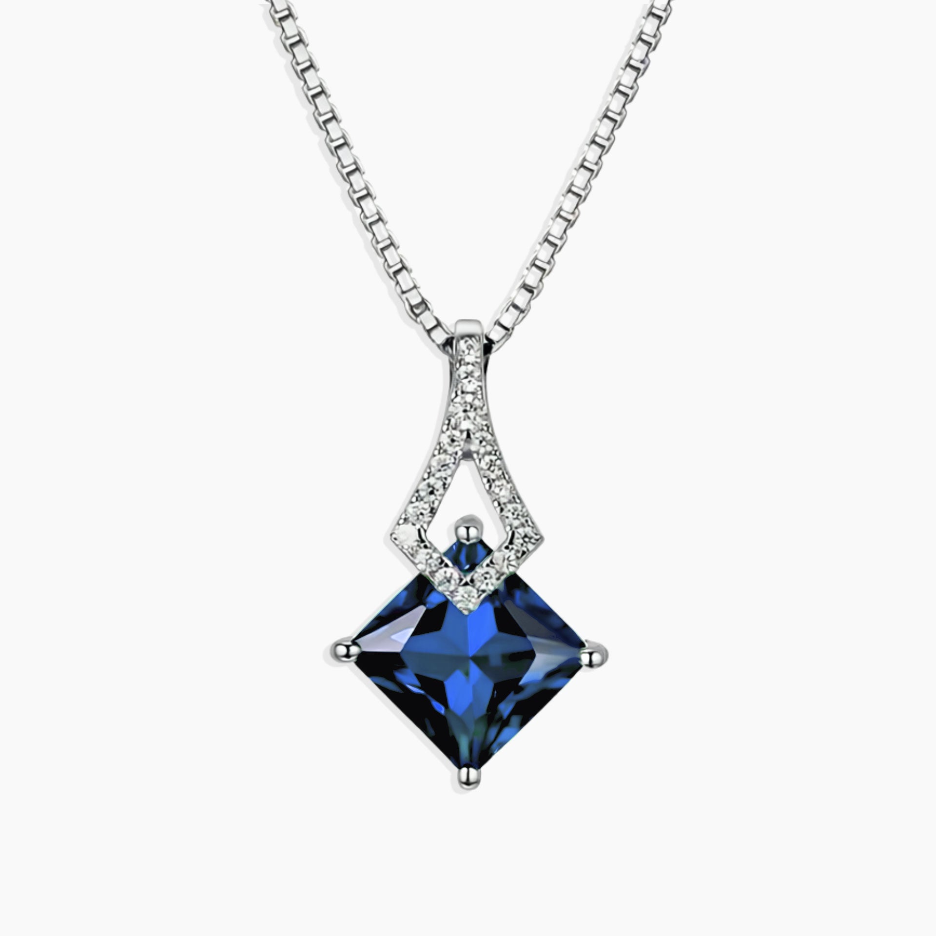 princess cut sapphire pendant in silver