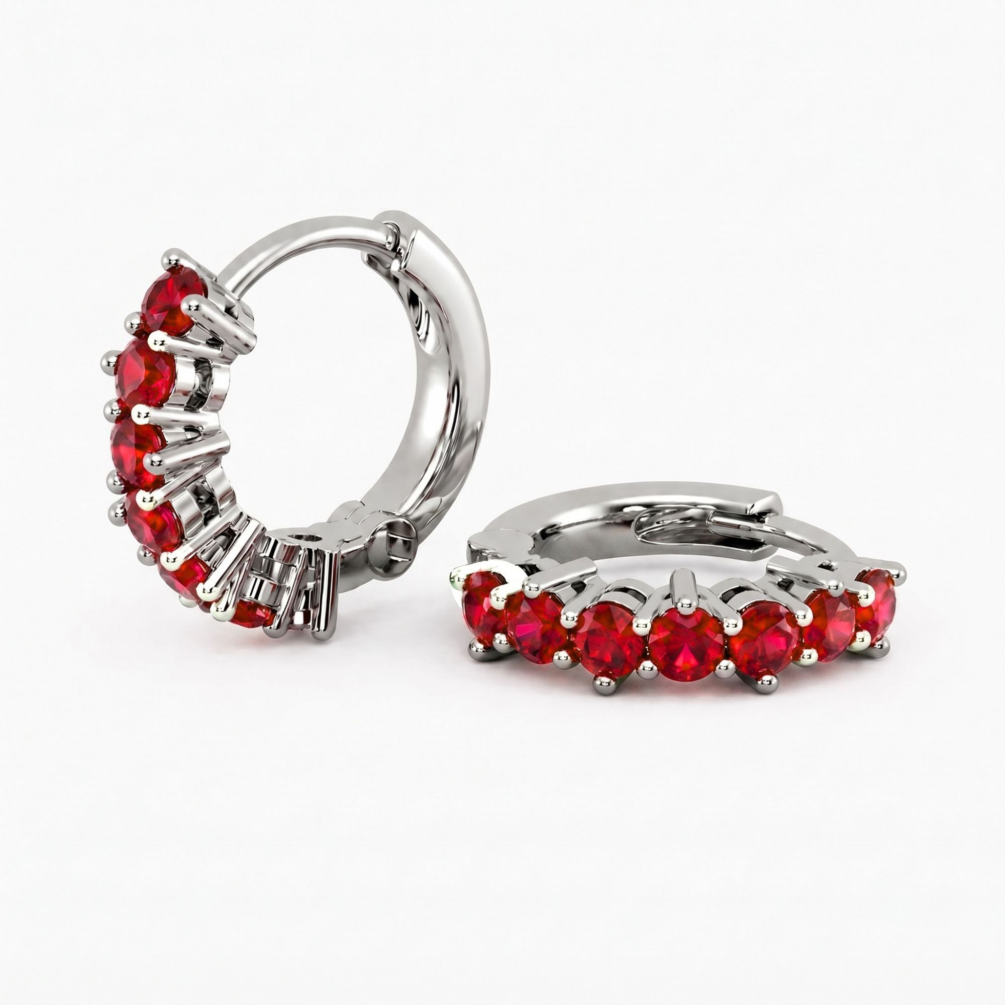 Ruby Huggie Earrings in Sterling Silver | Irosk