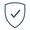 Blue shield icon with a check mark on a white background
