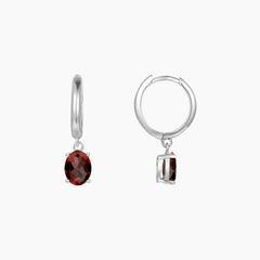 Oval Shape Garnet Round Hoop Drop Earrings in Silver - Irosk Australia ®