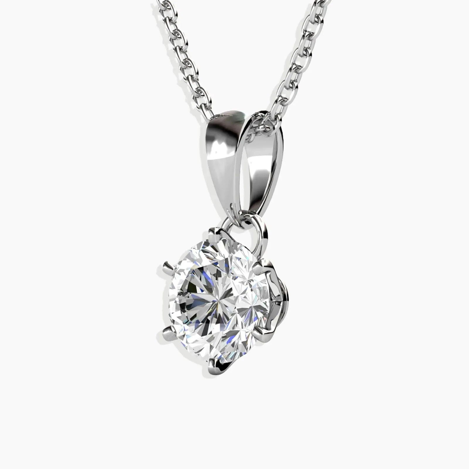 Close-up of the 1ct Moissanite Solitaire Pendant in sterling silver, displayed against a white background.