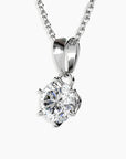 Close-up of the 1ct Moissanite Solitaire Pendant in sterling silver, displayed against a white background.