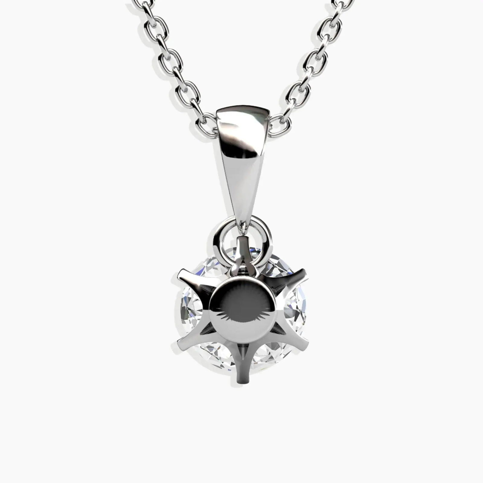 Rear Angled shot of the 1ct Moissanite Pendant, showcasing the sterling silver bail and chain attachment.