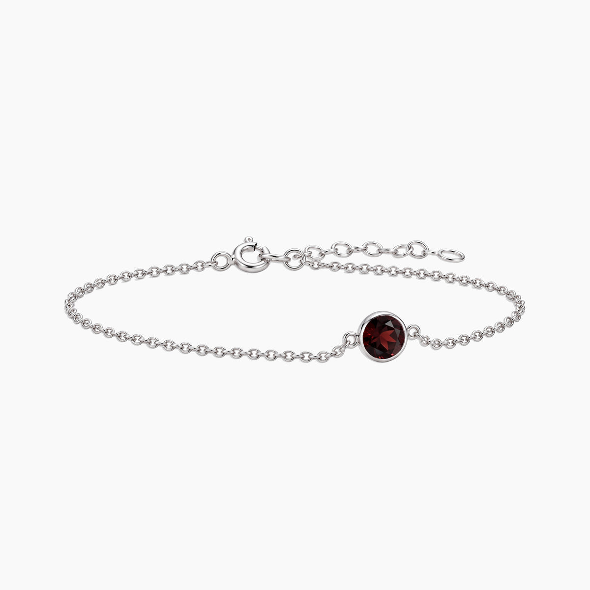 Garnet Round Solitaire Bracelet in Sterling Silver – January Birthstone | Irosk