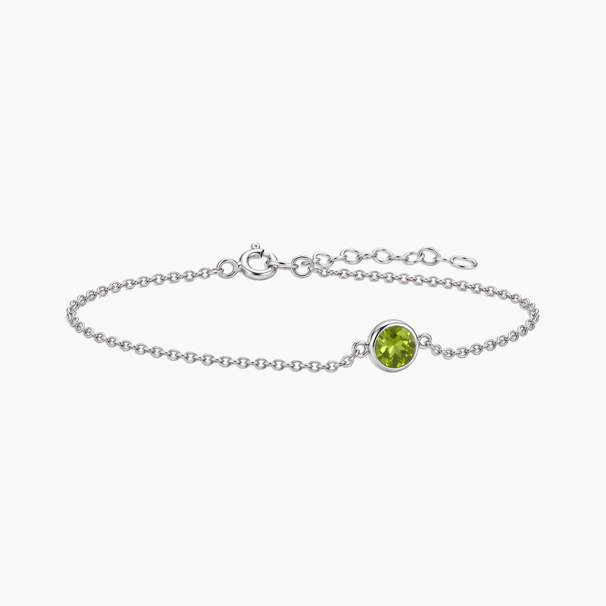 Peridot Round Solitaire Bracelet in Sterling Silver – August Birthstone | Irosk