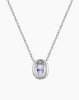 Back view of silver Alexandrite necklace with oval gemstone and halo setting – Irosk Australia design
