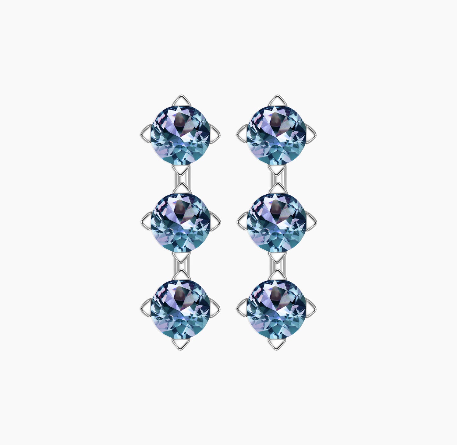 Alexandrite 3-Stone Stud Earrings in Silver | Irosk®