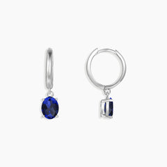 Oval Shape Sapphire Round Hoop Drop Earrings in Silver - Irosk Australia ®