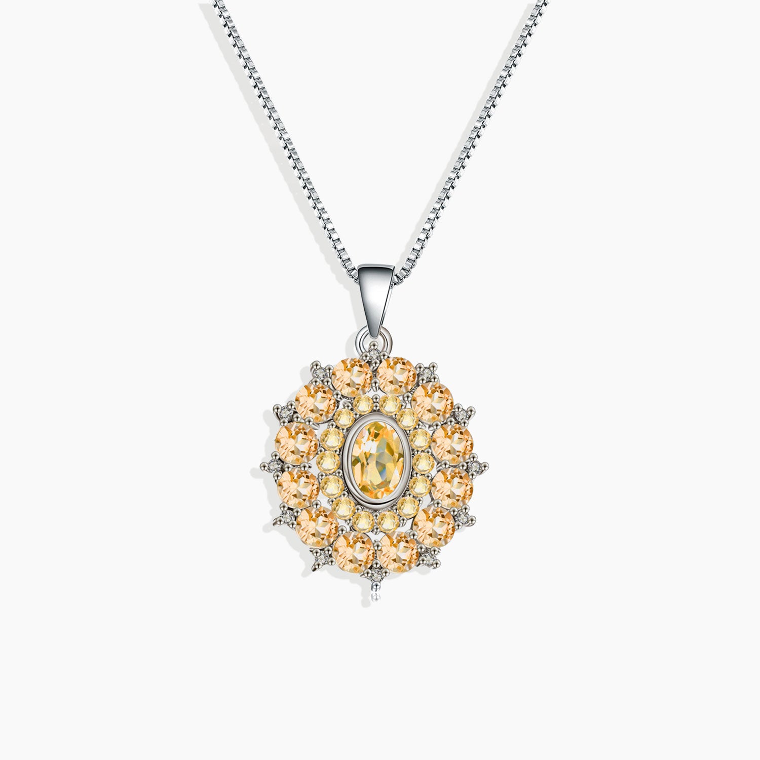 Citrine Crown Pendant in Sterling Silver - Exquisite gemstone jewelry showcasing a sparkling citrine stone set in intricately designed sterling silver crown pendant.