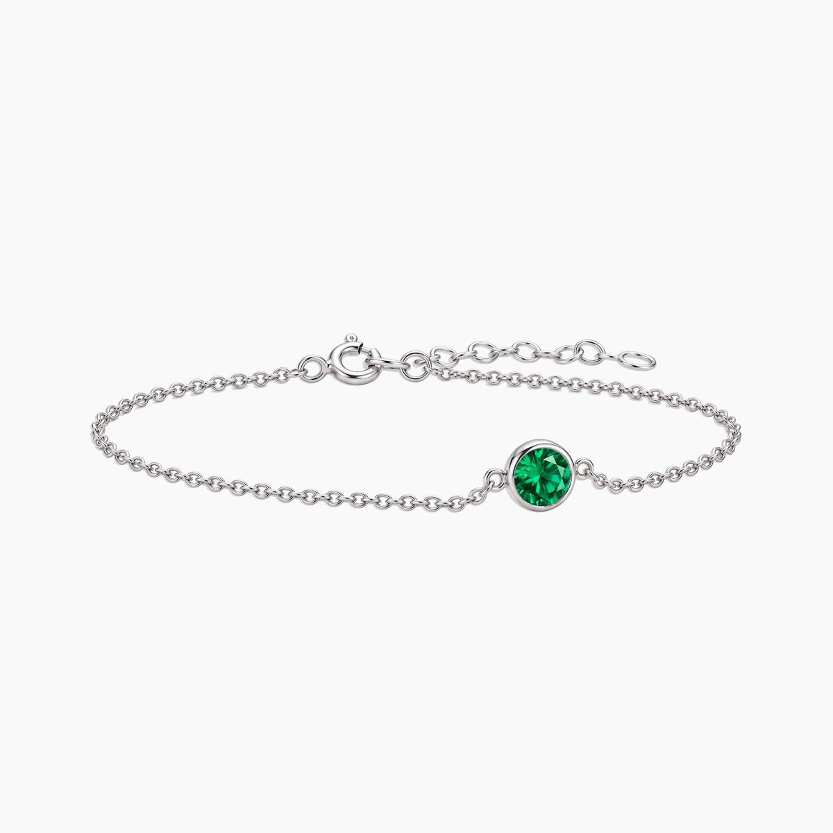 Lab Emerald Round Solitaire Bracelet in Sterling Silver – May Birthstone | Irosk