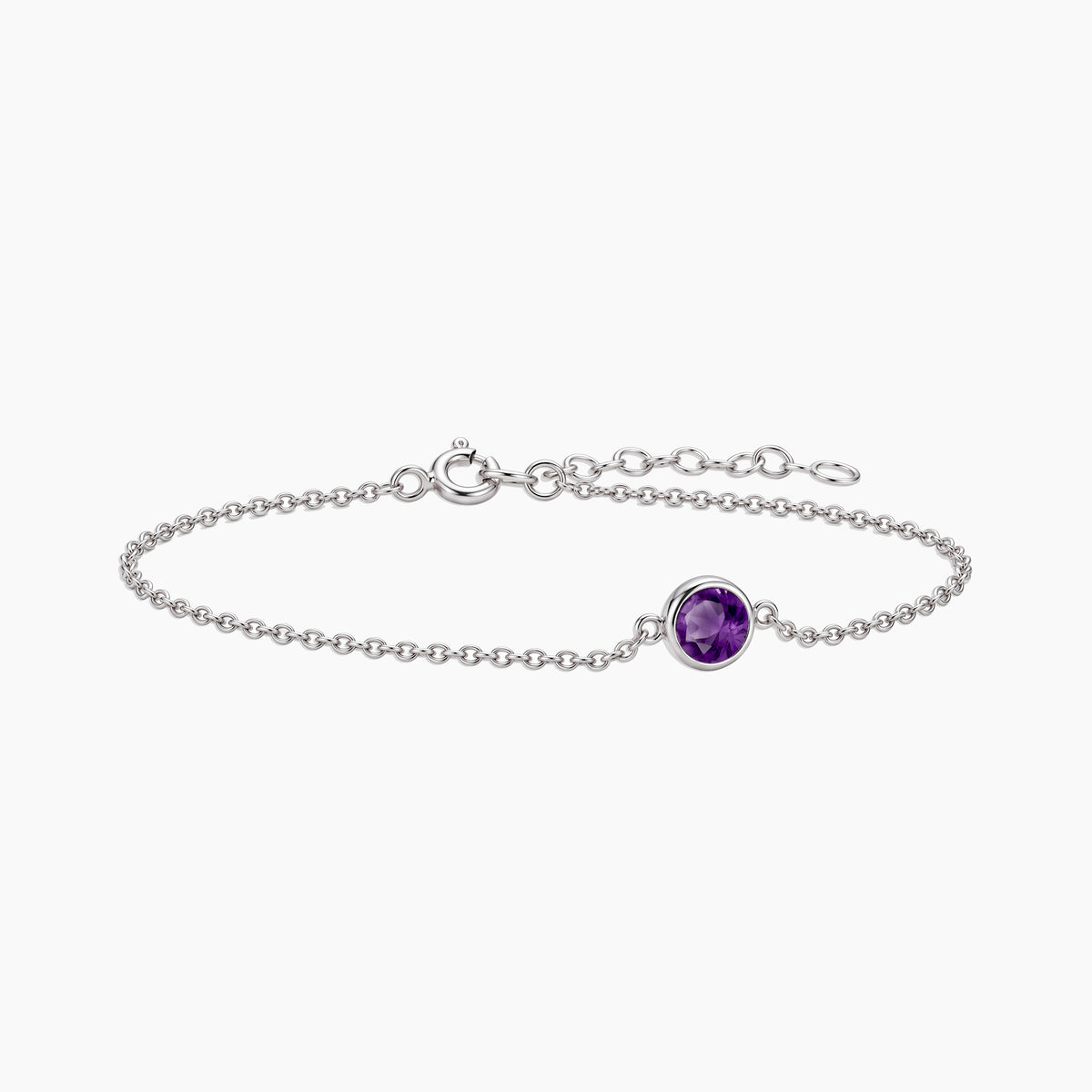 Amethyst Round Solitaire Bracelet in Sterling Silver – February Birthstone | Irosk
