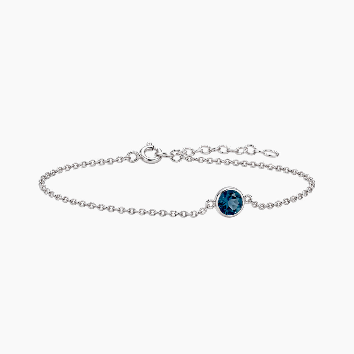 London Blue Topaz Round Solitaire Bracelet in Sterling Silver – December Birthstone | Irosk