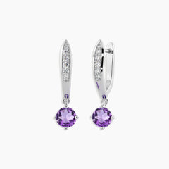 Round Amethyst Drop Hoop Earrings in Silver - Irosk Australia ®