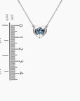 Alexandrite heart necklace pendant displayed with scale chart for size reference