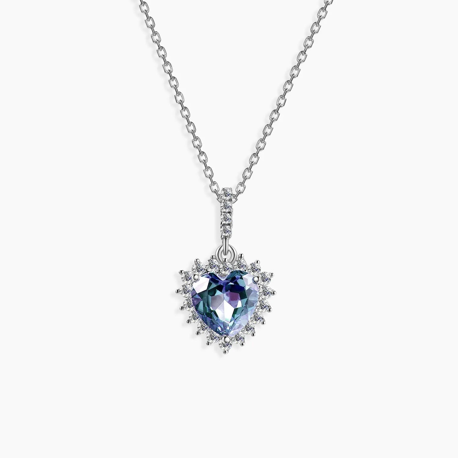 Alexandrite Heart Shape Halo Pendant Necklace in Sterling Silver - Irosk Australia® - Irosk Australia