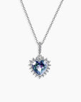 Heart-shaped Alexandrite halo pendant necklace in sterling silver – colour-changing June birthstone