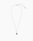 Full view of Alexandrite heart halo necklace in sterling silver with adjustable trace chain