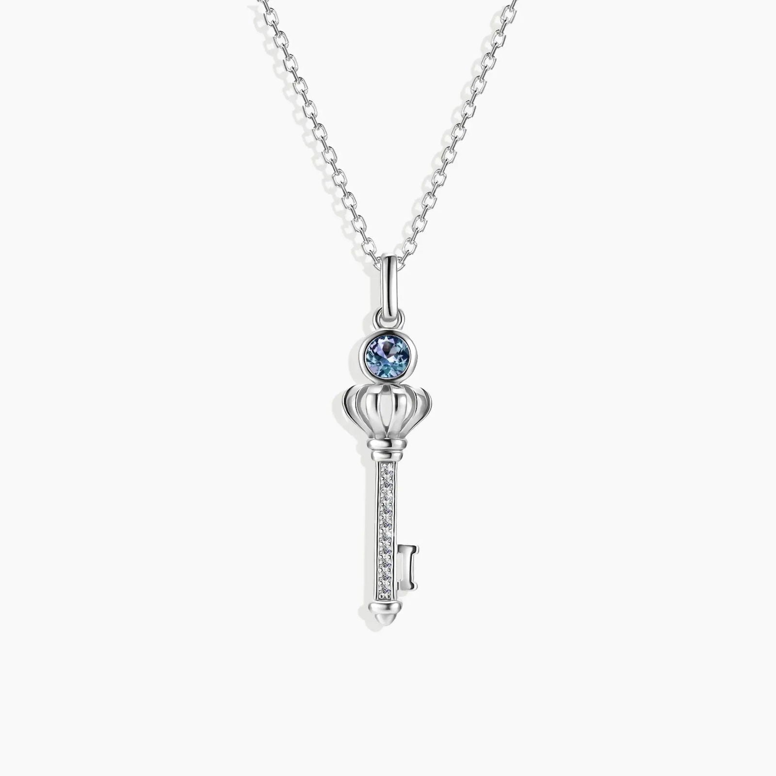 Alexandrite key pendant necklace in sterling silver – 3 mm round gemstone in elegant key design