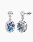 Alexandrite oval drop earrings in sterling silver – colour-changing gemstone with round accent stone
