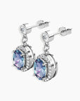 Alexandrite oval dangle earrings with secure stud clasp – rhodium-plated silver setting