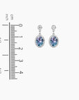 Alexandrite drop earrings shown with ruler – 1.9 cm height, 0.9 cm width