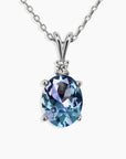 Alexandrite oval pendant necklace in sterling silver – 10x8 mm colour-changing gemstone with accent bail