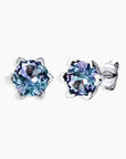 Round Alexandrite stud earrings in hexagon setting – sterling silver with colour-changing gemstone