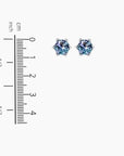 Alexandrite hexagon stud earrings shown with ruler – 0.9 cm height and 7 mm gemstone diameter