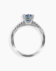 Side profile of round Alexandrite solitaire ring in silver with elevated gemstone setting