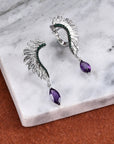 Amethyst Feather Earrings in Sterling Silver - Irosk Australia