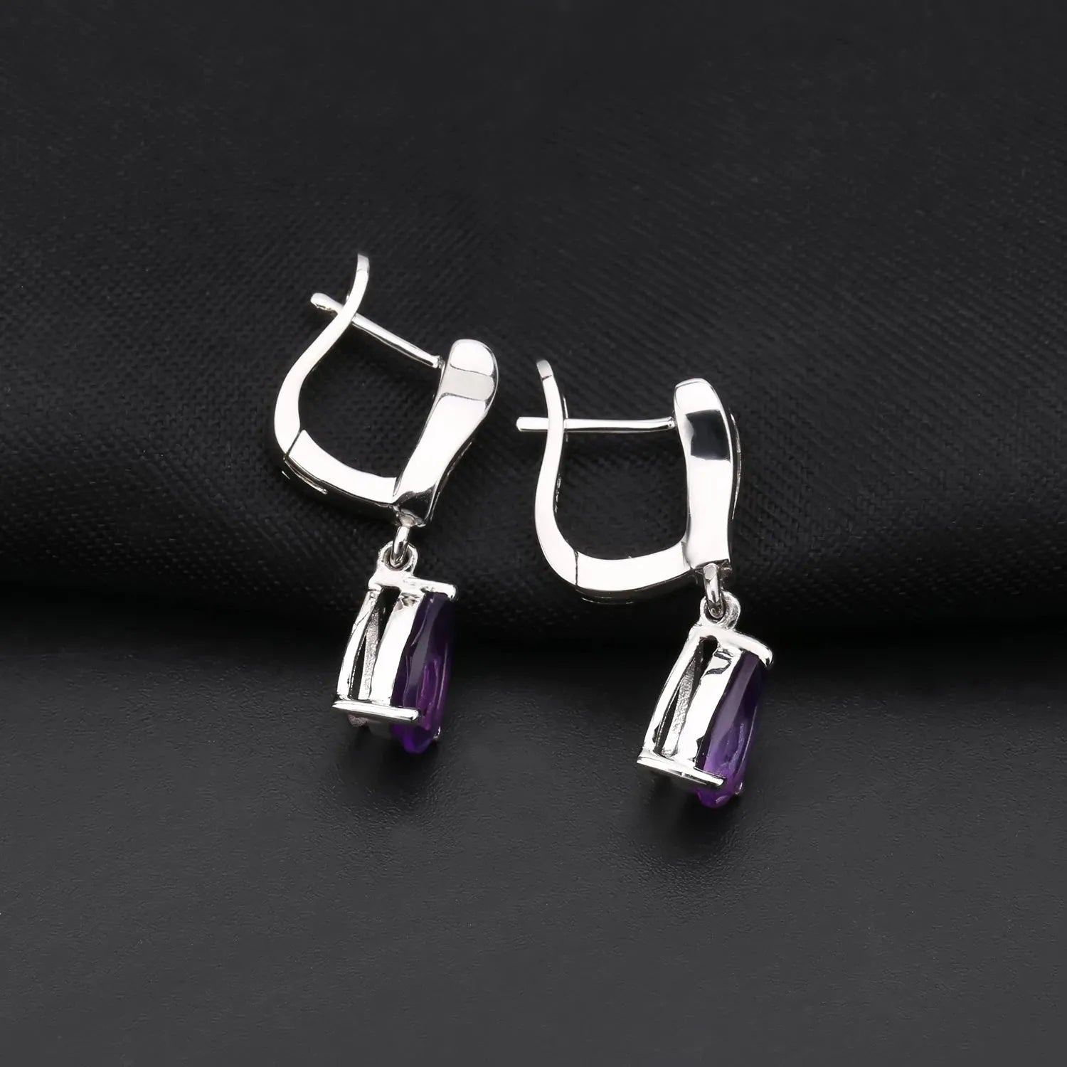 Amethyst Pear Cut Drop Earrings in Sterling Silver - Irosk Australia