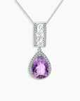 Amethyst Pear Cut Halo Necklace in Sterling Silver - Irosk Australia