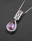 Amethyst Pear Cut Halo Necklace in Sterling Silver - Irosk Australia