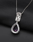 Amethyst Pear Cut Halo Necklace in Sterling Silver - Irosk Australia