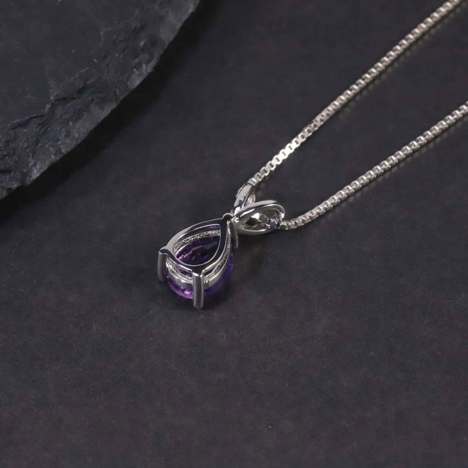 Amethyst Pear Shape Pendant Necklace - 925 Sterling Silver - Irosk Australia