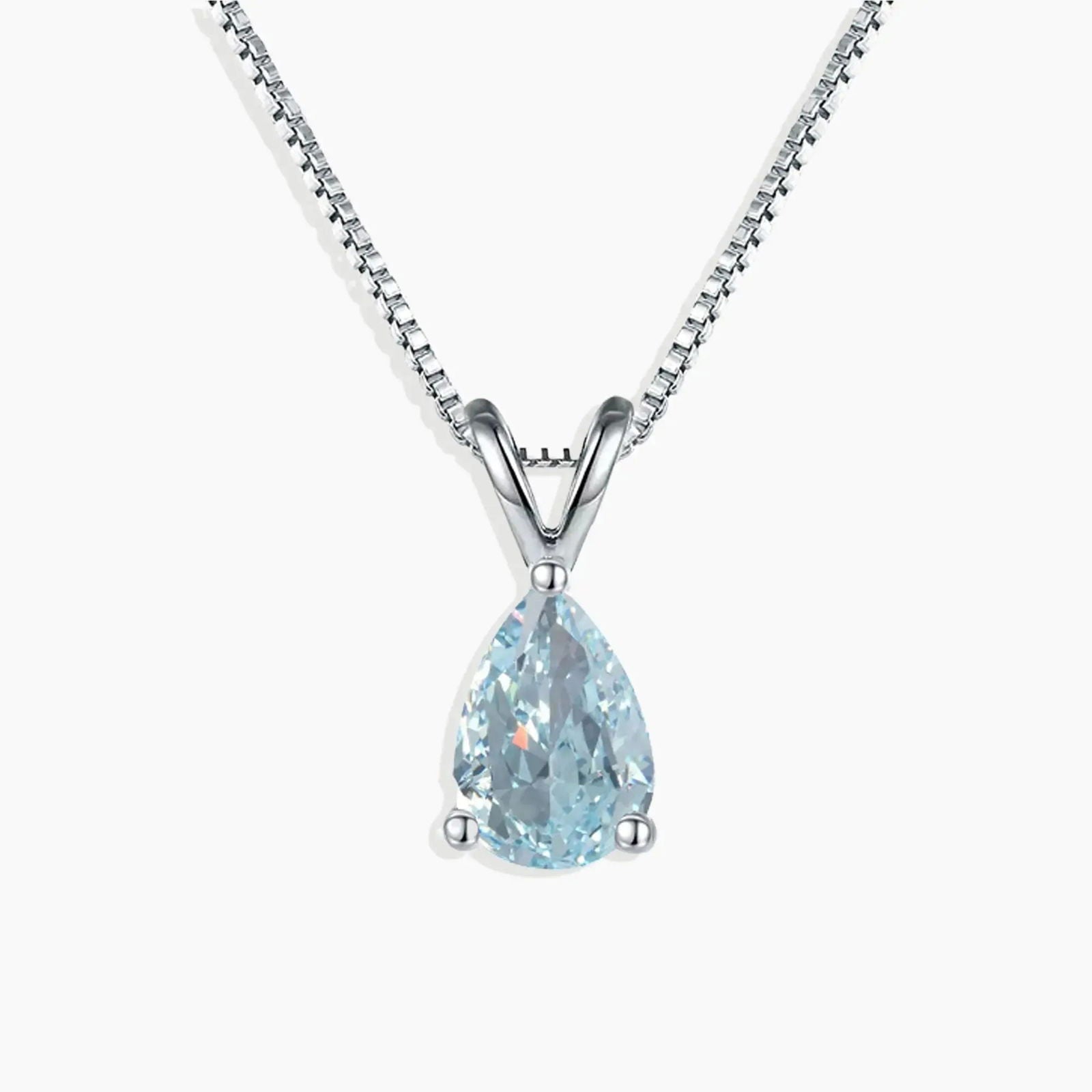 Aquamarine Pear Shape Pendant Necklace - 925 Sterling Silver - Irosk Australia