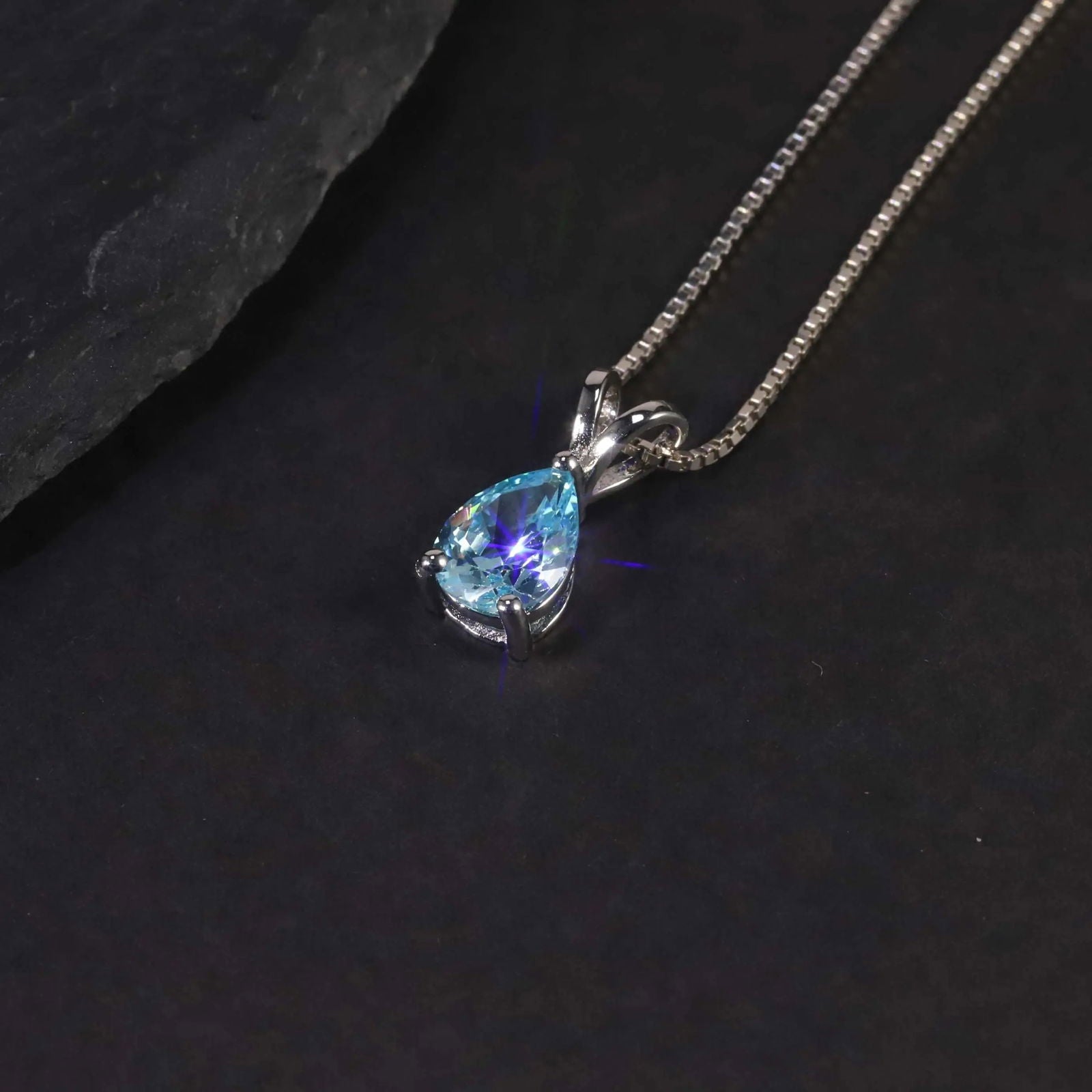 Aquamarine Pear Shape Pendant Necklace - 925 Sterling Silver - Irosk Australia