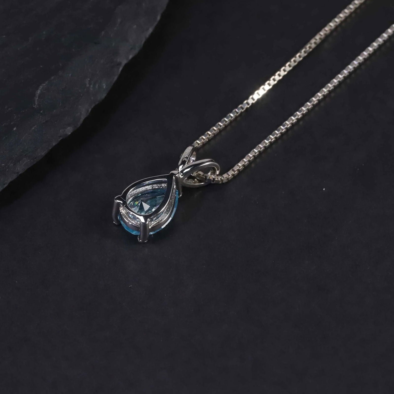Aquamarine Pear Shape Pendant Necklace - 925 Sterling Silver - Irosk Australia