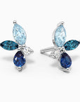Cluster design earrings with sapphire, aquamarine, and topaz