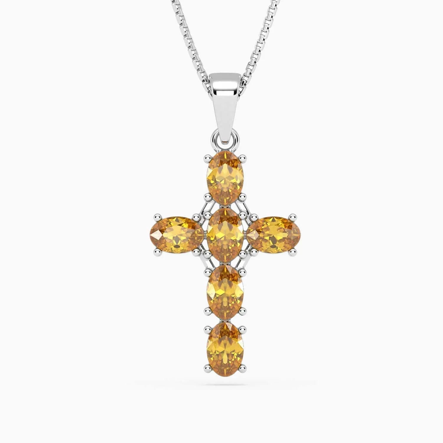 Citrine Cross Necklace in Sterling Silver – November Birthstone