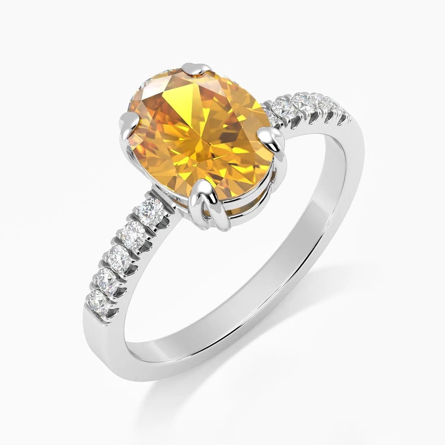 side view of citrine oval ring in silver
