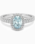 Classic Oval Aquamarine Halo Ring in Sterling Silver - Irosk Australia