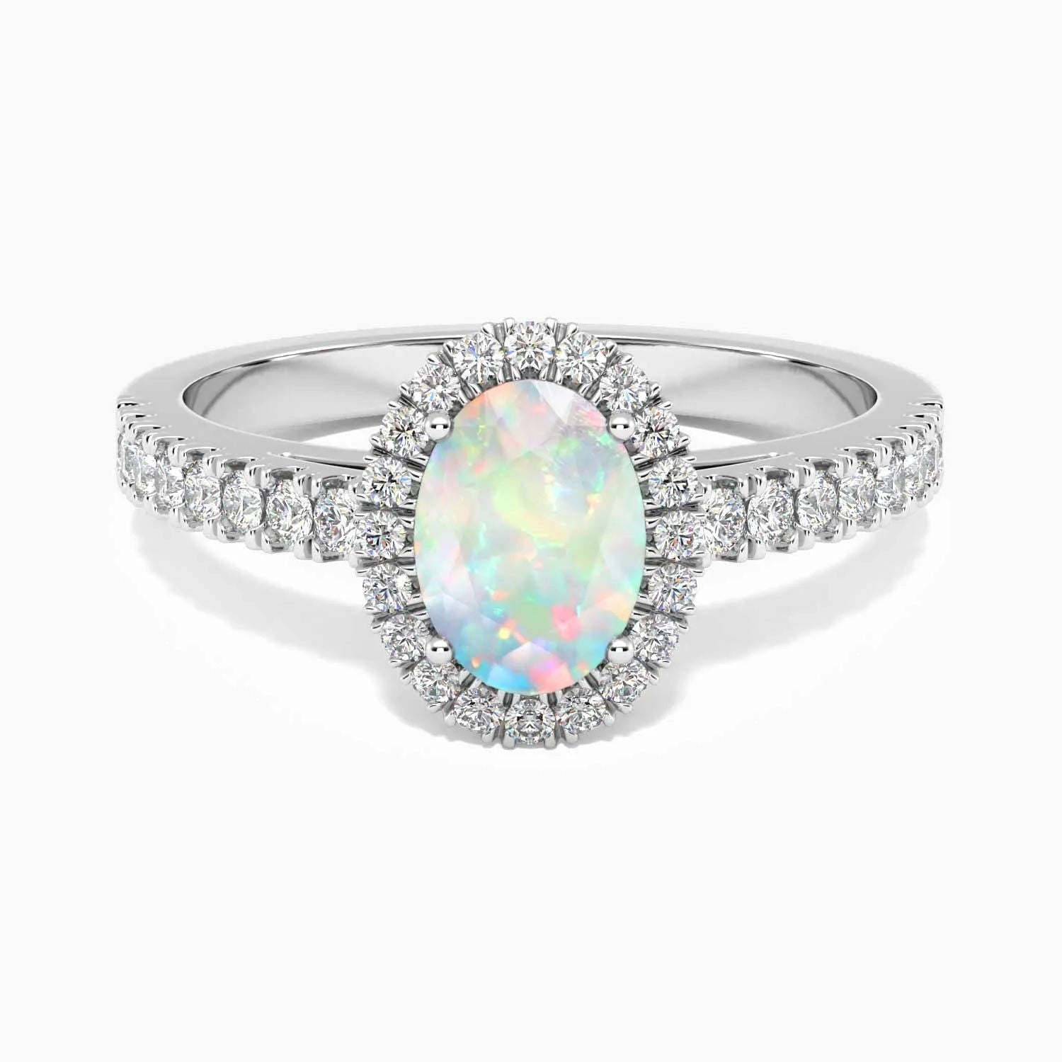 Oval Shape Halo White Opal Ring by Irosk