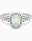 Oval Shape Halo White Opal Ring by Irosk