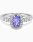 Classic Oval Tanzanite Halo Ring in Sterling Silver - Irosk Australia