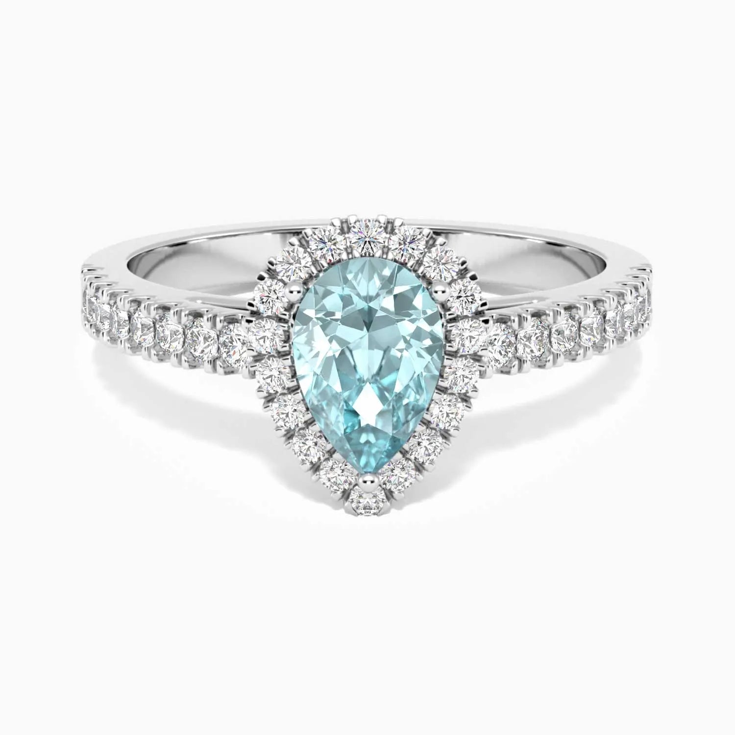 Classic Pear Aquamarine Halo Ring in Sterling Silver - Irosk Australia